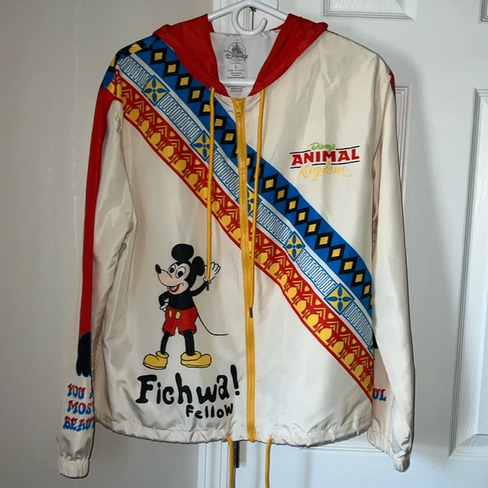 Disney World Animal Kingdom Adult Wind Breaker Rain Jacket Mickey Mouse Large - Picture 1 of 4